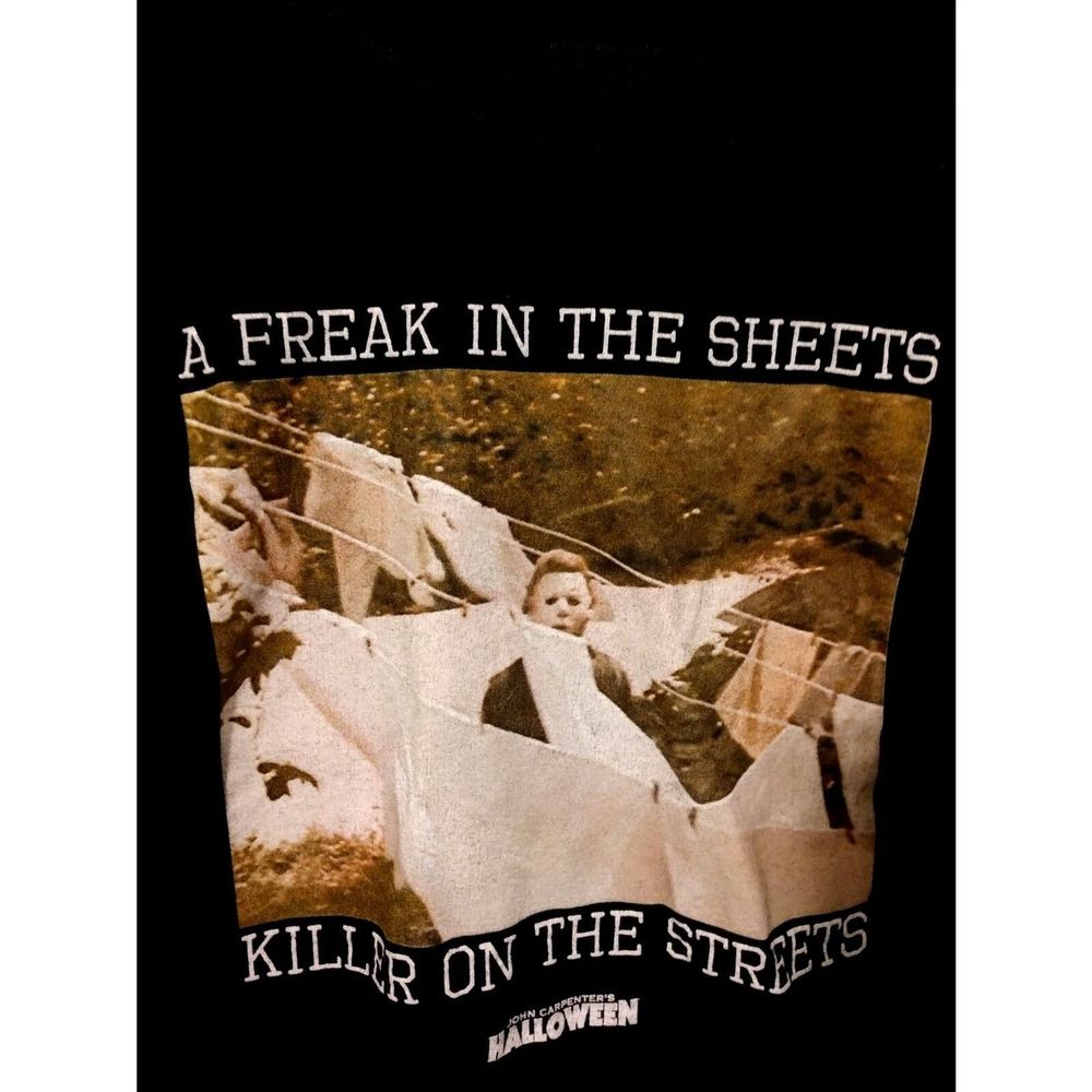 Men's graphic T-shirt. Halloween. John Carpenter Black Large Freek in the sheets